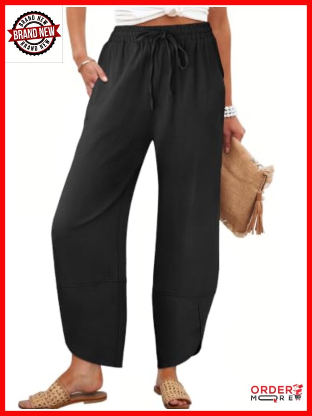 Caracilia Womens Wide Leg Barrel Pants with Pockets